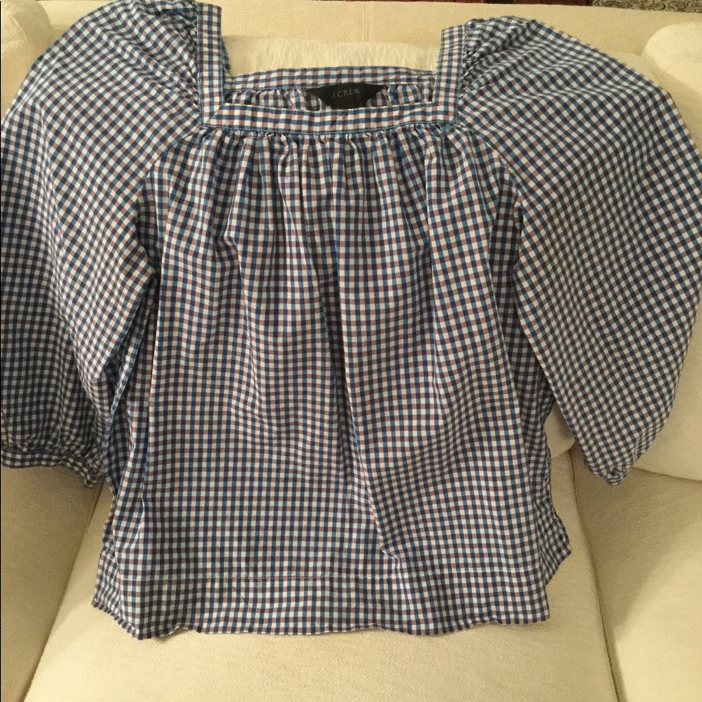 JCREW blue white checkered blouse